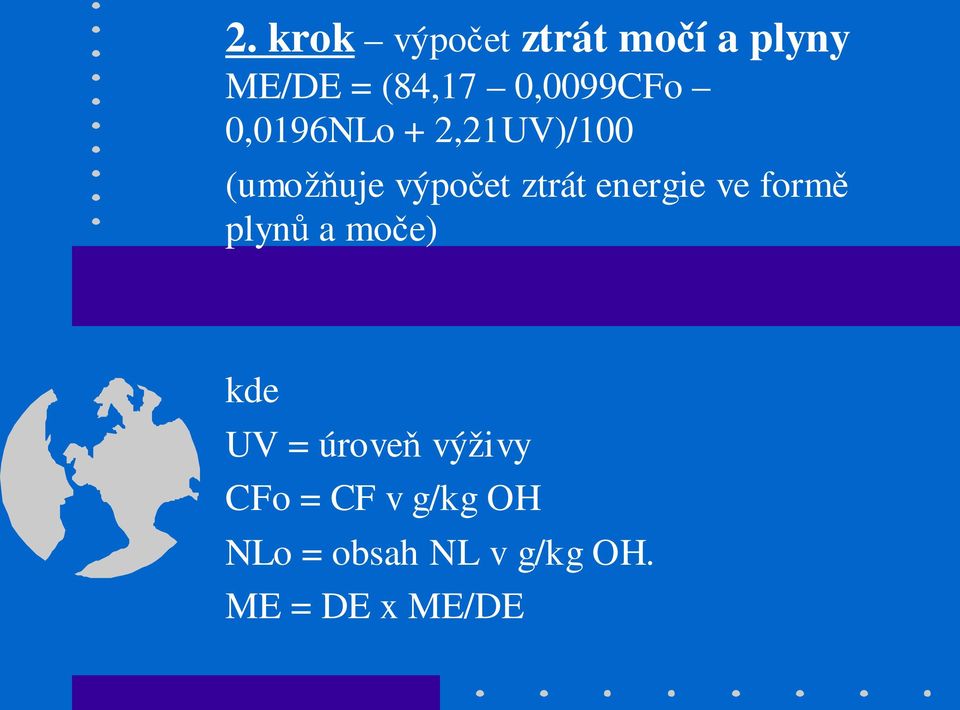 ztrát energie ve formě plynů a moče) kde UV = úroveň