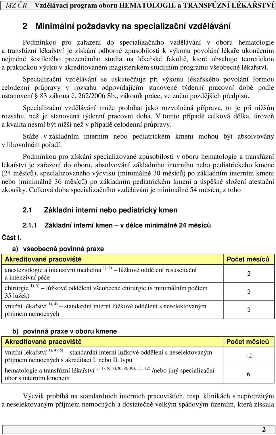 Specializační vzdělávání se uskutečňuje při výkonu lékařského povolání formou celodenní průpravy v rozsahu odpovídajícím stanovené týdenní pracovní době podle ustanovení 83 zákona č. 262/2006 Sb.