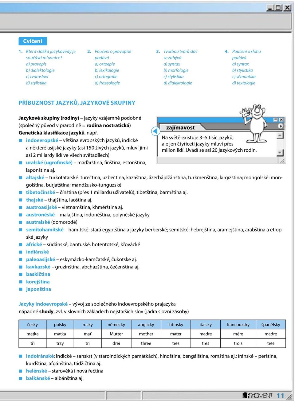 Poučení o slohu podává a) syntax b) stylistika c) sémantika d) textologie Příbuznost jazyků, jazykové skupiny Jazykové skupiny (rodiny) jazyky vzájemně podobné (společný původ v prarodině = rodina