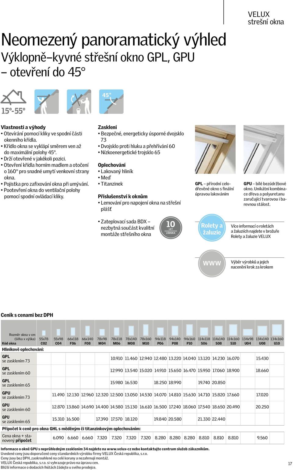 Pojistka pro zafixování okna při umývání. Pootevření okna do ventilační polohy pomocí spodní ovládací kliky.