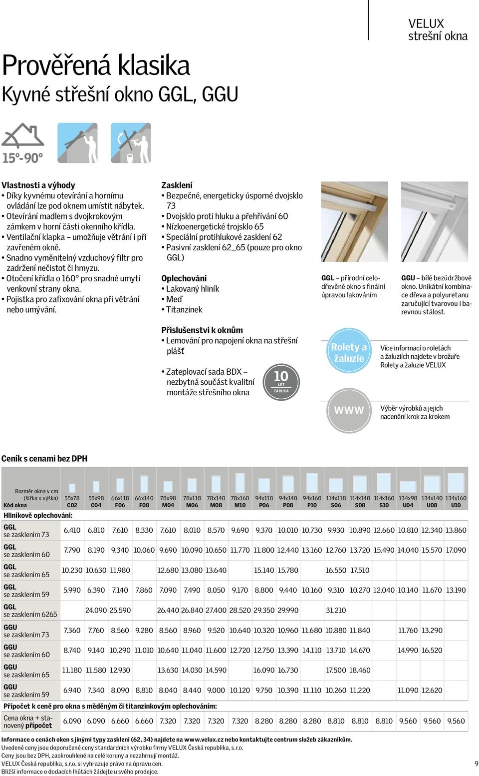 Otočení křídla o 160 pro snadné umytí venkovní strany okna. Pojistka pro zafixování okna při větrání nebo umývání.