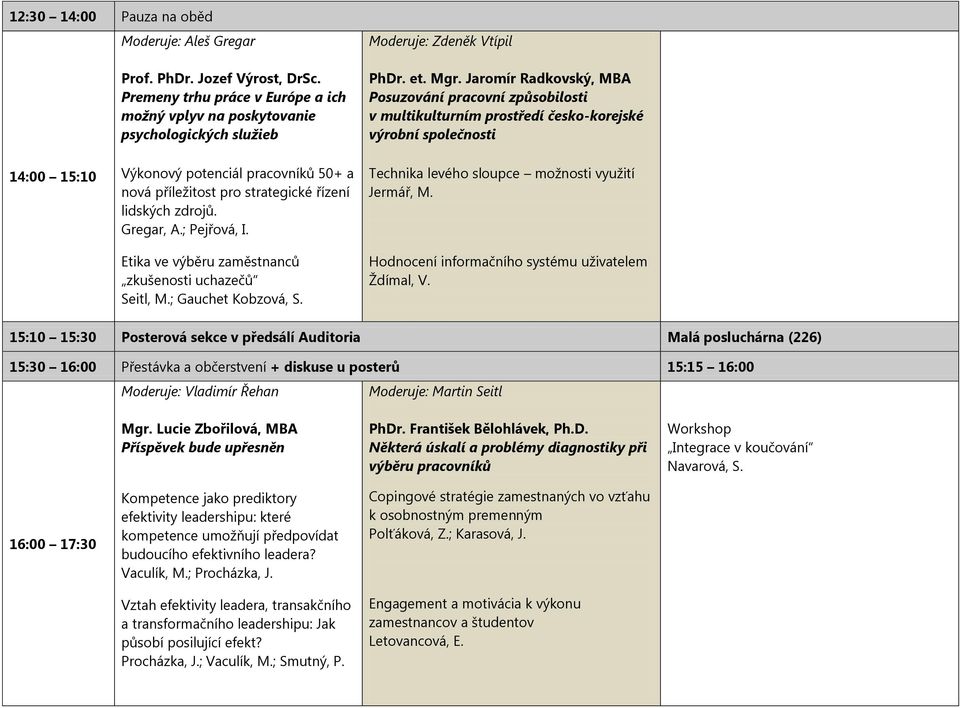 strategické řízení lidských zdrojů. Gregar, A.; Pejřová, I. Etika ve výběru zaměstnanců zkušenosti uchazečů Seitl, M.; Gauchet Kobzová, S. Technika levého sloupce možnosti využití Jermář, M.