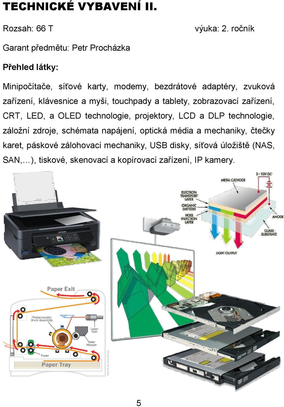 zařízení, klávesnice a myši, touchpady a tablety, zobrazovací zařízení, CRT, LED, a OLED technologie, projektory, LCD a DLP