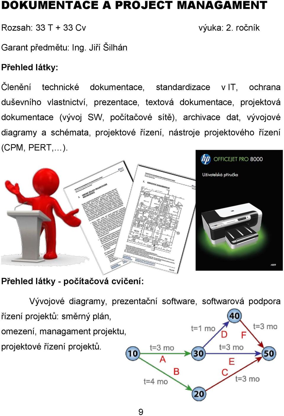 projektová dokumentace (vývoj SW, počítačové sítě), archivace dat, vývojové diagramy a schémata, projektové řízení, nástroje projektového řízení