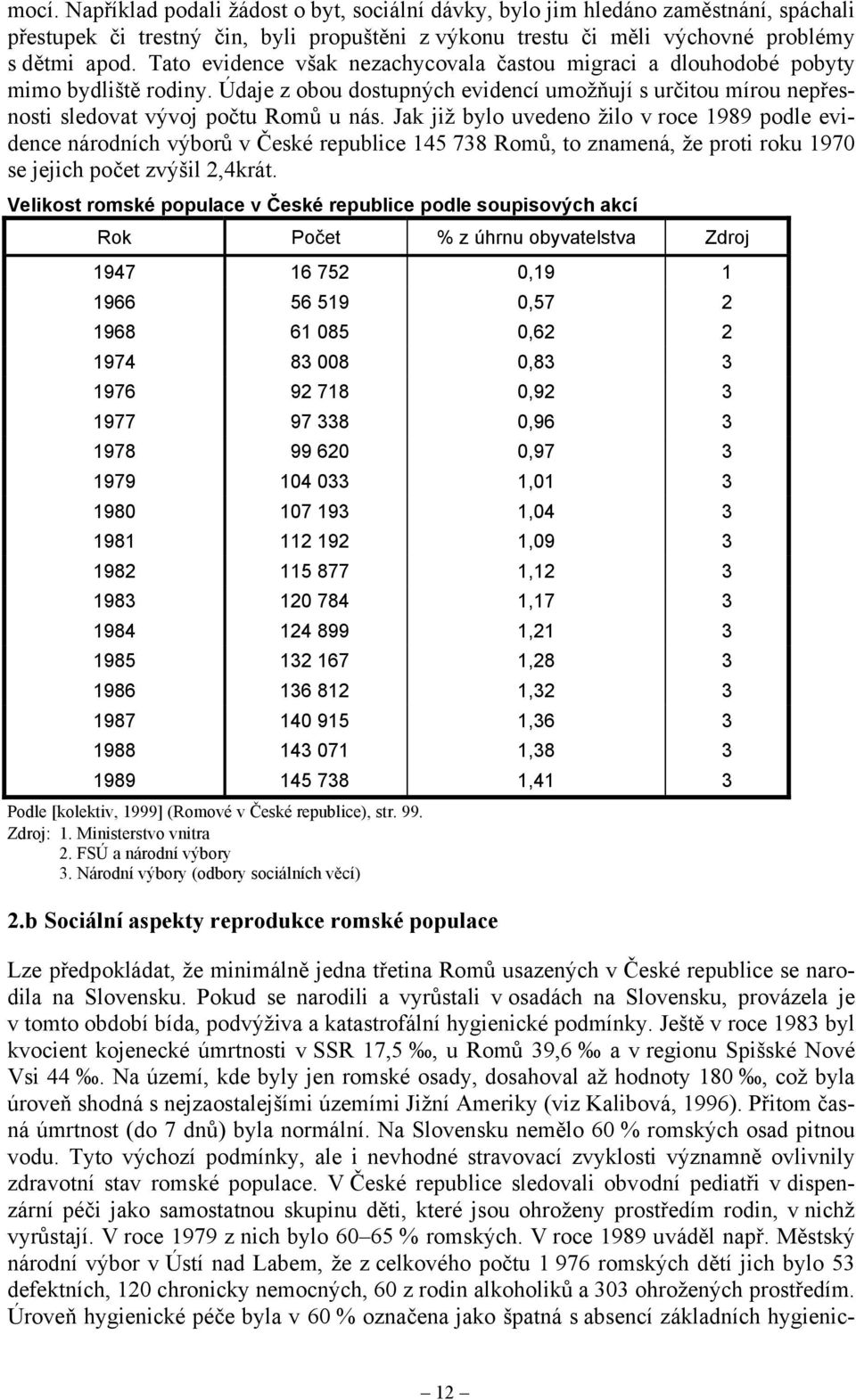 Jak již bylo uvedeno žilo v roce 1989 podle evidence národních výborů v České republice 145 738 Romů, to znamená, že proti roku 1970 se jejich počet zvýšil 2,4krát.