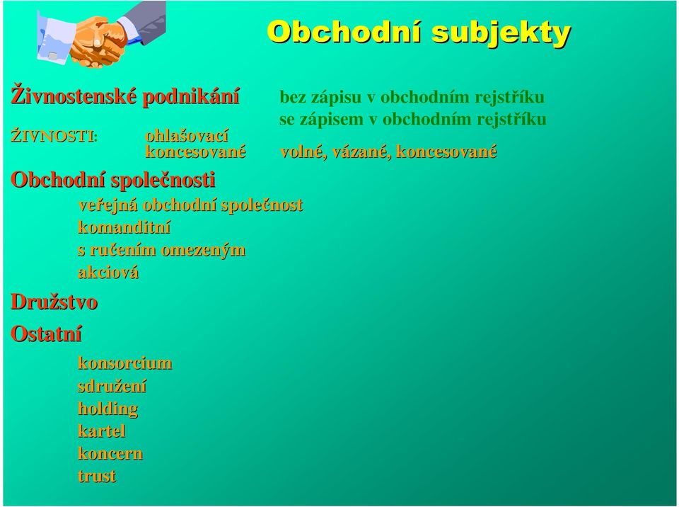 akciová konsorcium sdružen ení holding kartel koncern trust Obchodní subjekty bez