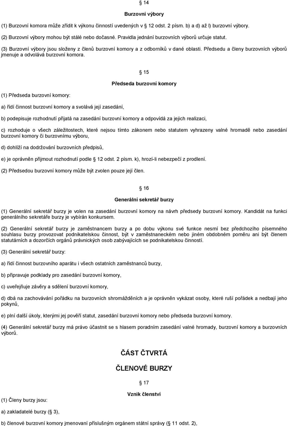 Předsedu a členy burzovních výborů jmenuje a odvolává burzovní komora.