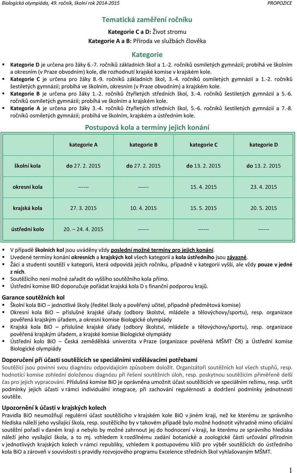 ročníků osmiletých gymnázií a 1.-2. ročníků šestiletých gymnázií; probíhá ve školním, okresním (v Praze obvodním) a krajském kole. Kategorie B je určena pro žáky 1.-2. ročníků čtyřletých středních škol, 3.