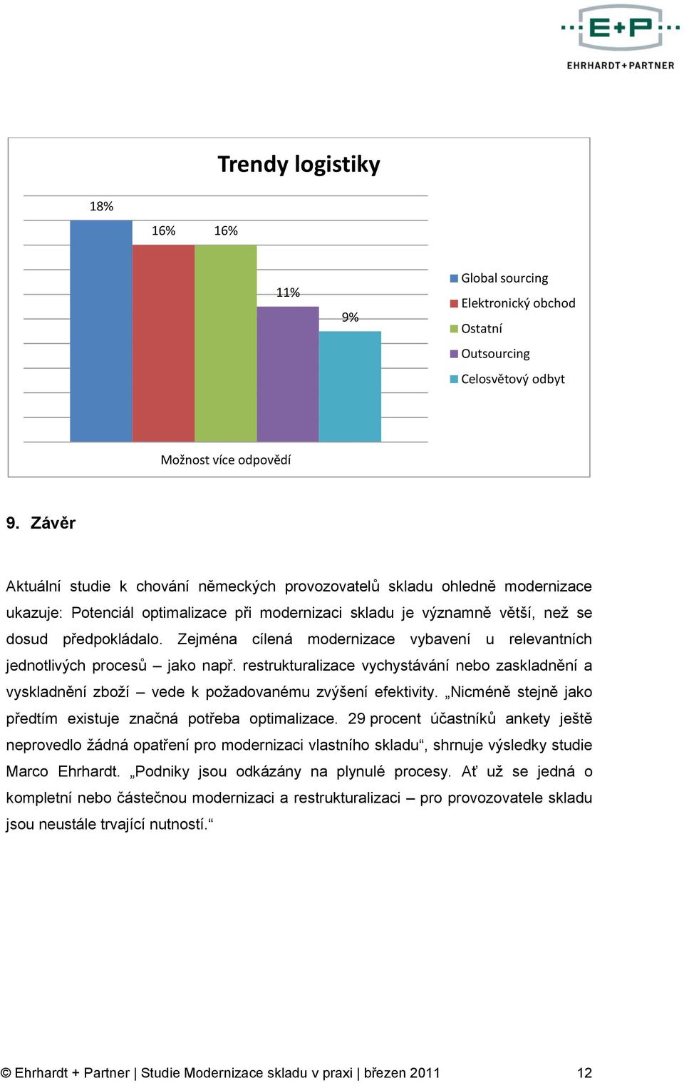 Zejména cílená modernizace vybavení u relevantních jednotlivých procesů jako např. restrukturalizace vychystávání nebo zaskladnění a vyskladnění zboží vede k požadovanému zvýšení efektivity.