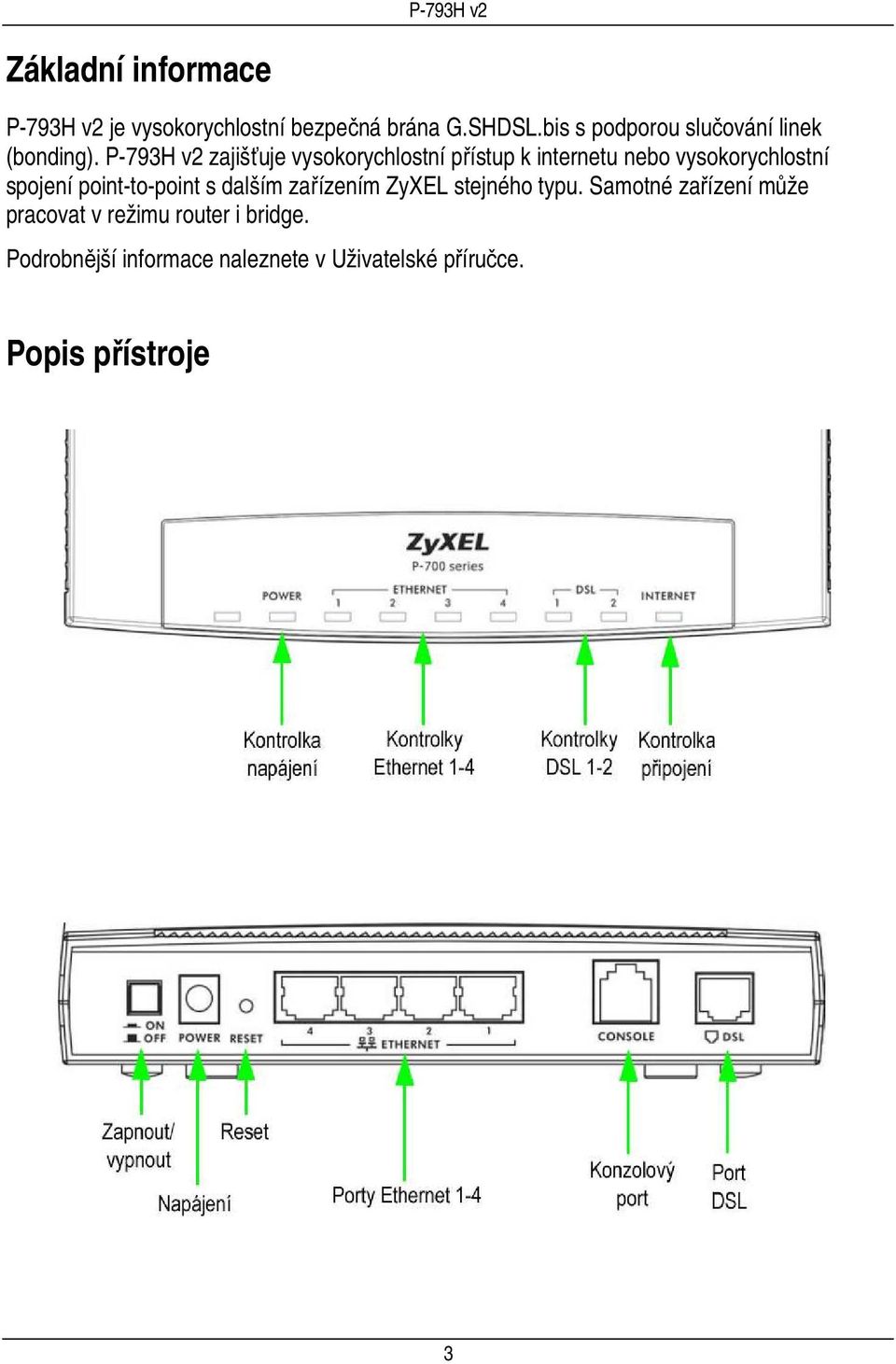 P-793H v2 zajišťuje vysokorychlostní přístup k internetu nebo vysokorychlostní spojení