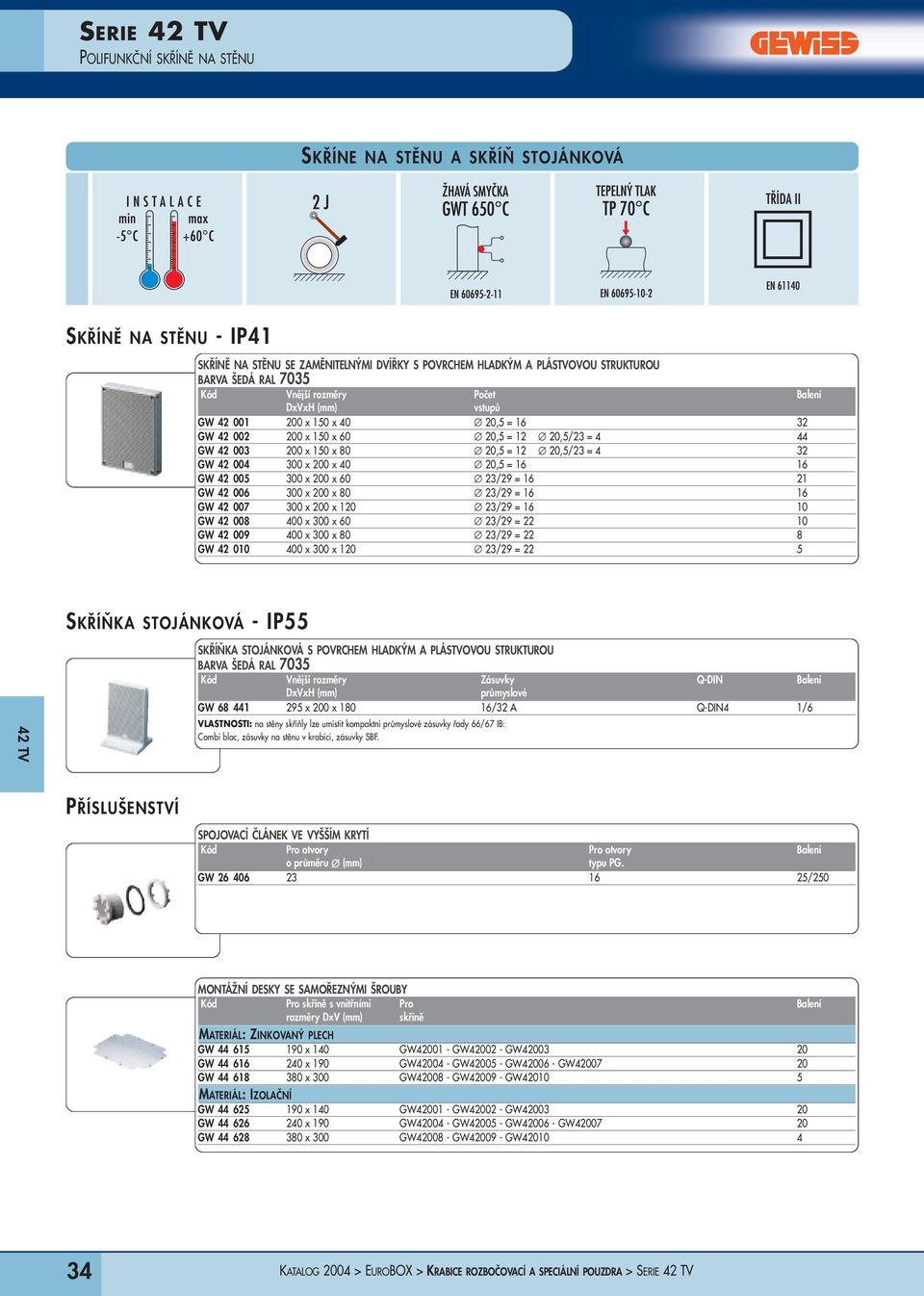 004 300 x 200 x 40 20,5 = 16 16 GW 42 005 300 x 200 x 60 23/29 = 16 21 GW 42 006 300 x 200 x 80 23/29 = 16 16 GW 42 007 300 x 200 x 120 23/29 = 16 10 GW 42 008 400 x 300 x 60 23/29 = 22 10 GW 42 009