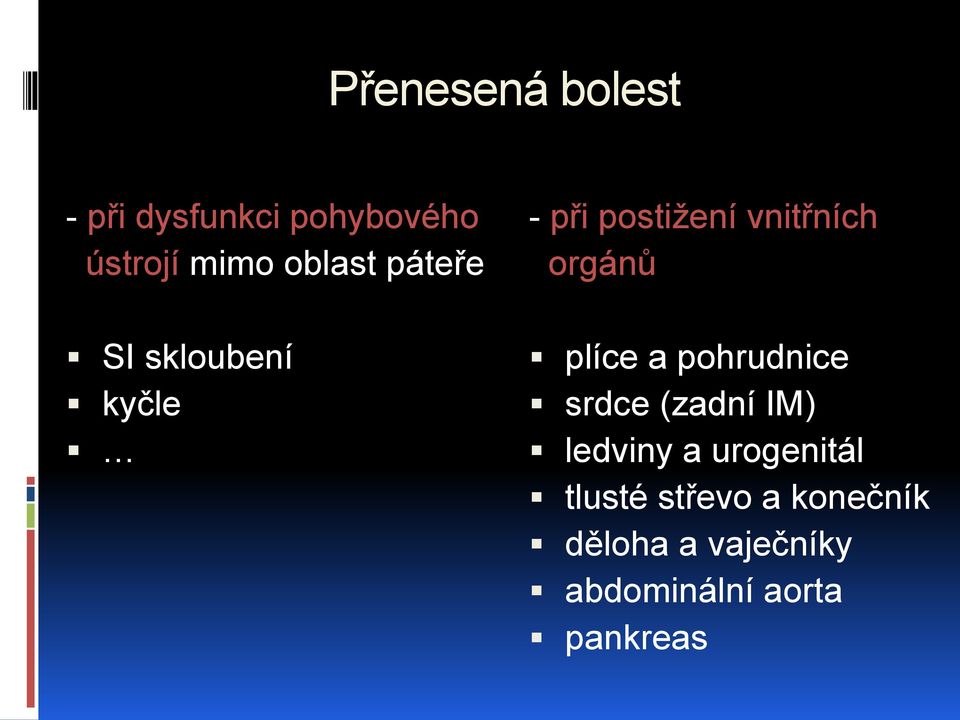 orgánů plíce a pohrudnice srdce (zadní IM) ledviny a