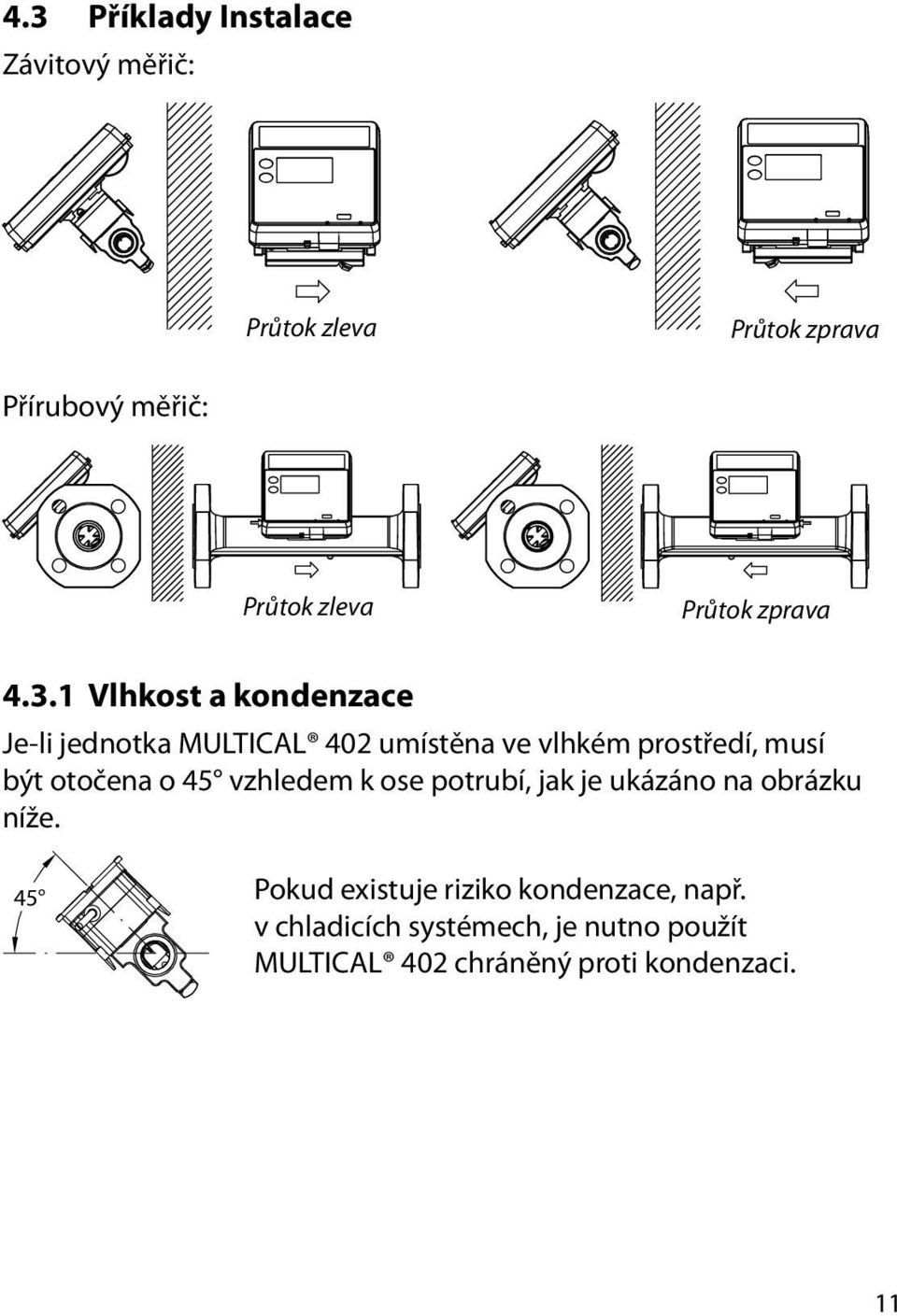 1 Vlhkost a kondenzace Je-li jednotka MULTICAL 402 umístěna ve vlhkém prostředí, musí být otočena o