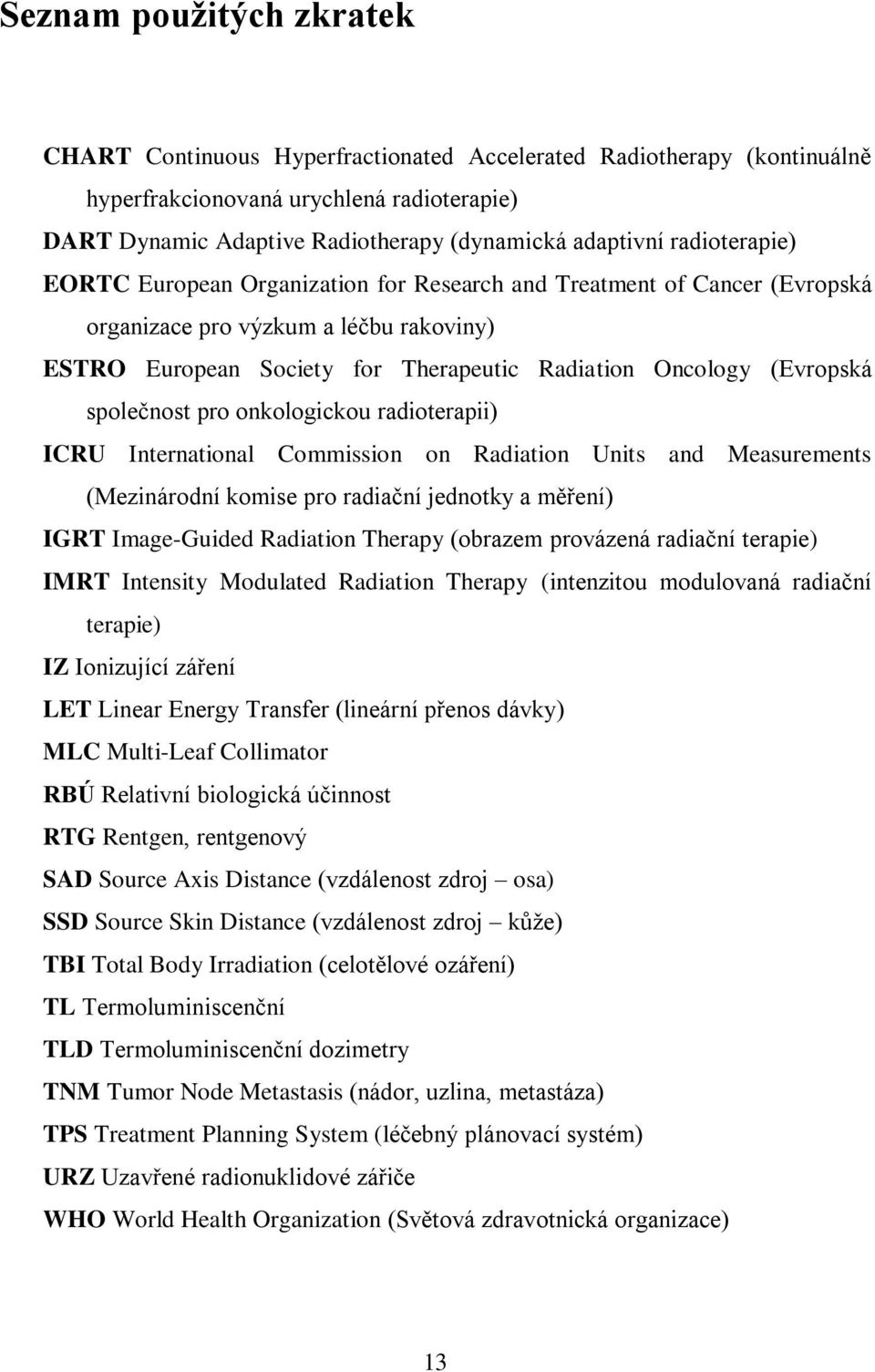 společnost pro onkologickou radioterapii) ICRU International Commission on Radiation Units and Measurements (Mezinárodní komise pro radiační jednotky a měření) IGRT Image-Guided Radiation Therapy