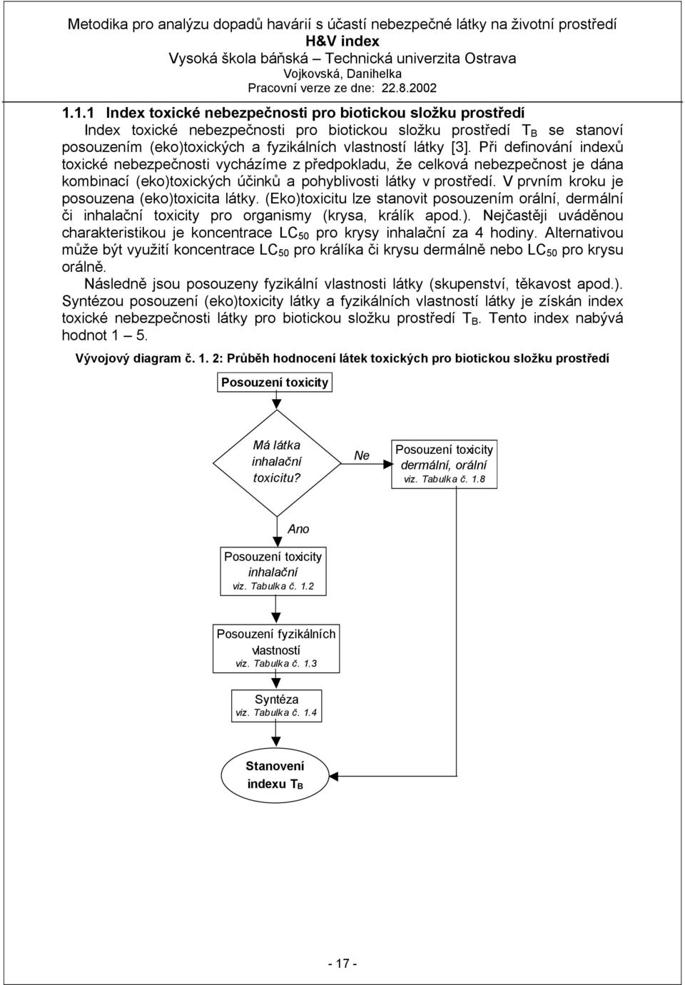 V prvním kroku je posouzena (eko)toxicita látky. (Eko)toxicitu lze stanovit posouzením orální, dermální či inhalační toxicity pro organismy (krysa, králík apod.). Nejčastěji uváděnou charakteristikou je koncentrace LC 50 pro krysy inhalační za 4 hodiny.