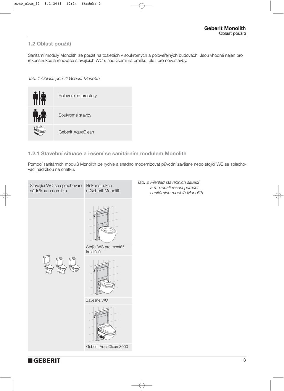 1 Stavební situace a řešení se sanitárním modulem Monolith Pomocí sanitárních modulû Monolith lze rychle a snadno modernizovat pûvodní závûsné nebo stojící WC se splachovací nádrïkou na
