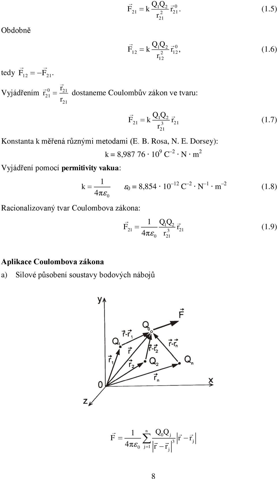 Vyjádření pomocí permitivity vakua: Racionalizovaný tvar Coulombova zákona: k 4π = 8,854 C N m (8) F QQ