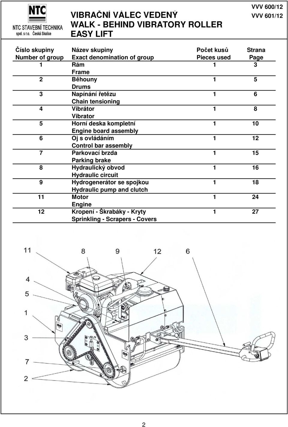 kompletní 1 10 Engine board assembly 6 Oj s ovládáním 1 12 Control bar assembly 7 Parkovací brzda 1 15 Parking brake 8 Hydraulický obvod 1 16 Hydraulic