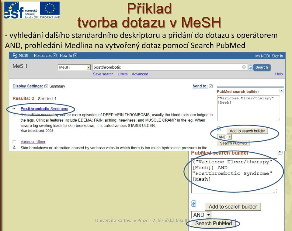 operátorem AND, prohledání Medlina na vytvořený dotaz