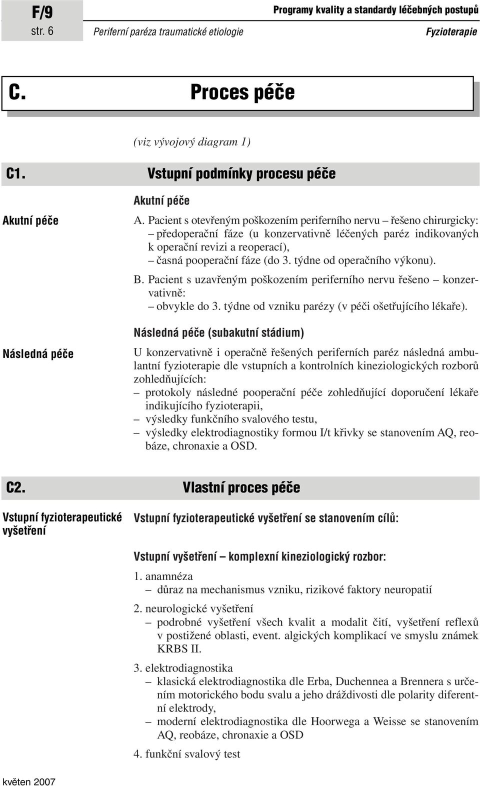 Pacient s otevřeným poškozením periferního nervu řešeno chirurgicky: předoperační fáze (u konzervativně léčených paréz indikovaných k operační revizi a reoperací), časná pooperační fáze (do 3.