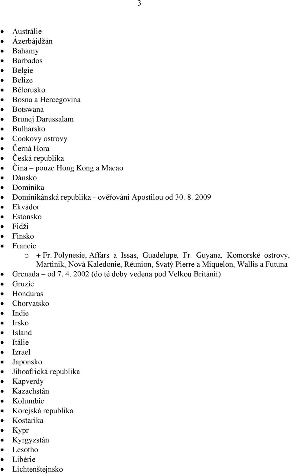 Guyana, Komorské ostrovy, Martinik, Nová Kaledonie, Réunion, Svatý Pierre a Miquelon, Wallis a Futuna Grenada od 7. 4.