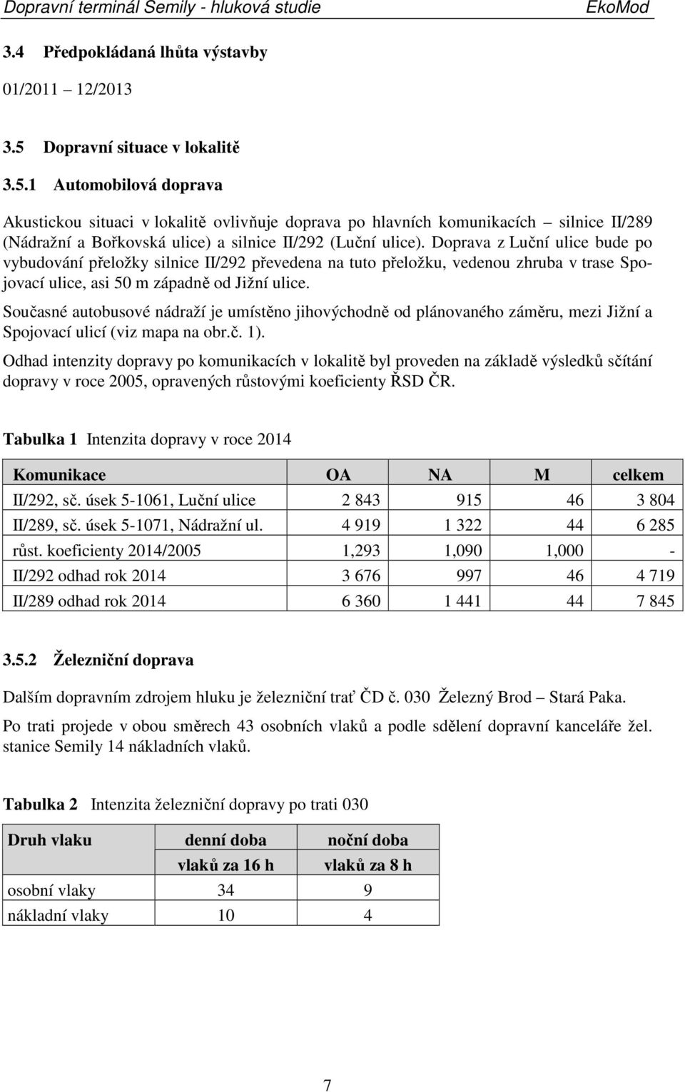 1 Automobilová doprava Akustickou situaci v lokalitě ovlivňuje doprava po hlavních komunikacích silnice II/289 (Nádražní a Bořkovská ulice) a silnice II/292 (Luční ulice).