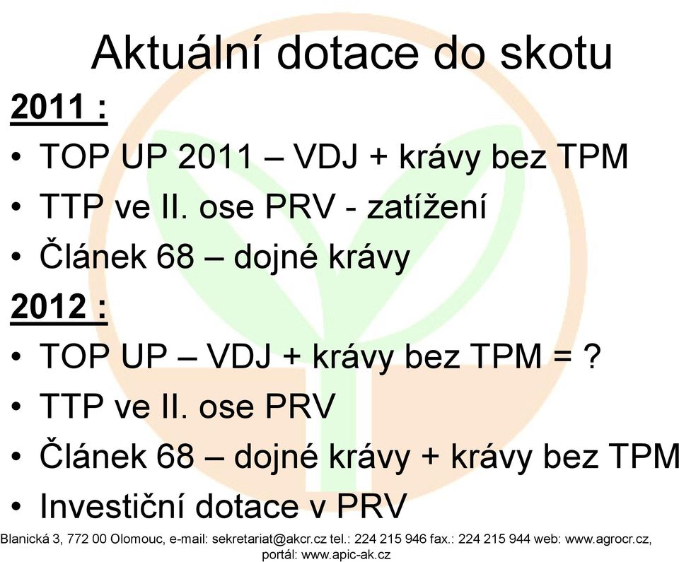 ose PRV - zatížení Článek 68 dojné krávy 2012 : TOP UP VDJ