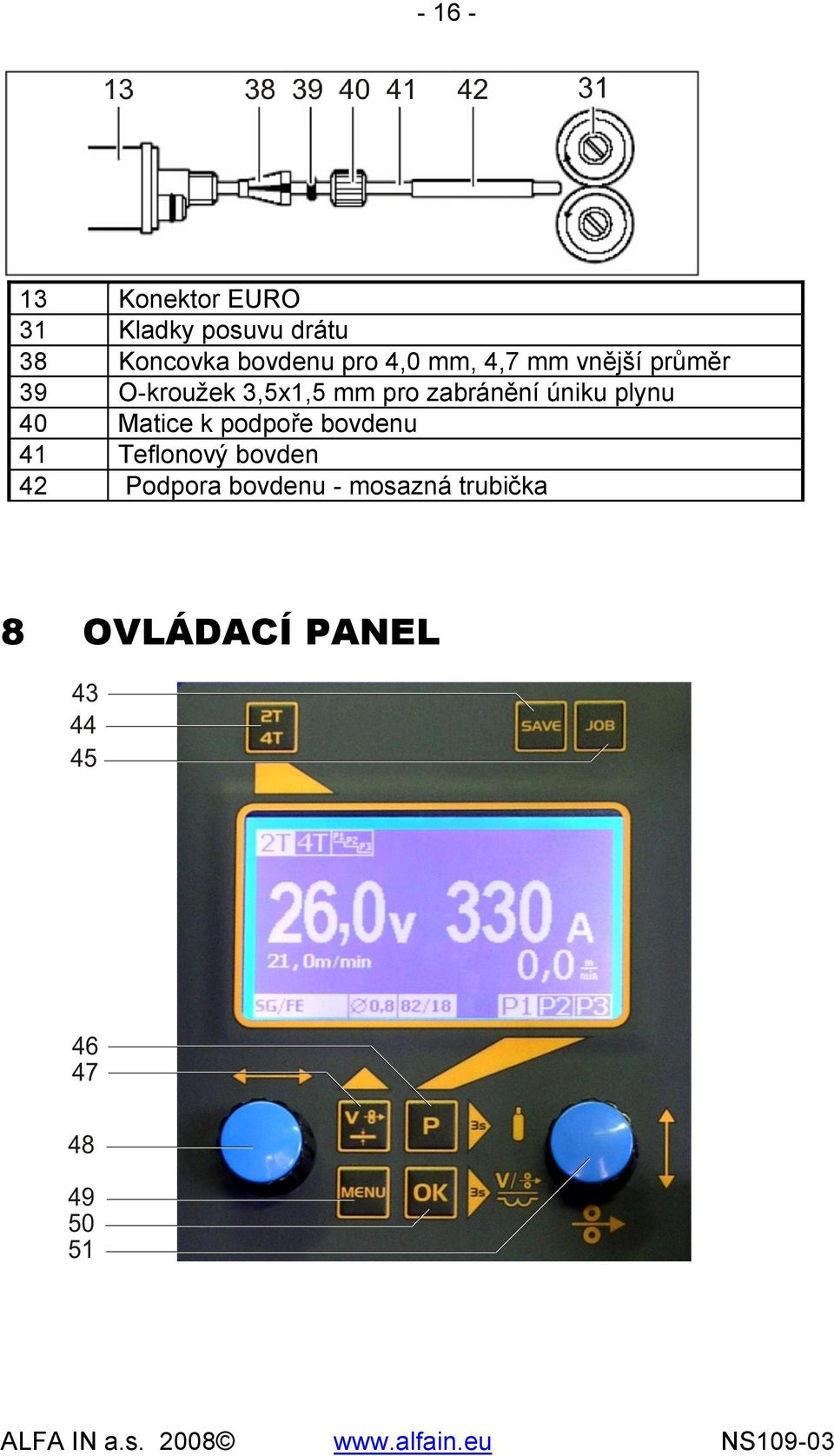 mm pro zabránění úniku plynu 40 Matice k podpoře bovdenu 41