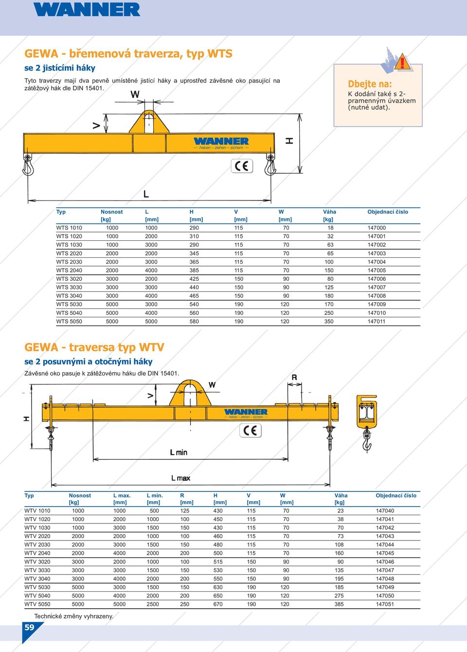 Typ Nosnost L H V W Váha Objednací číslo [mm] [mm] [mm] [mm] WTS 1010 1000 1000 290 115 70 18 147000 WTS 1020 1000 2000 310 115 70 32 147001 WTS 1030 1000 3000 290 115 70 63 147002 WTS 2020 2000 2000