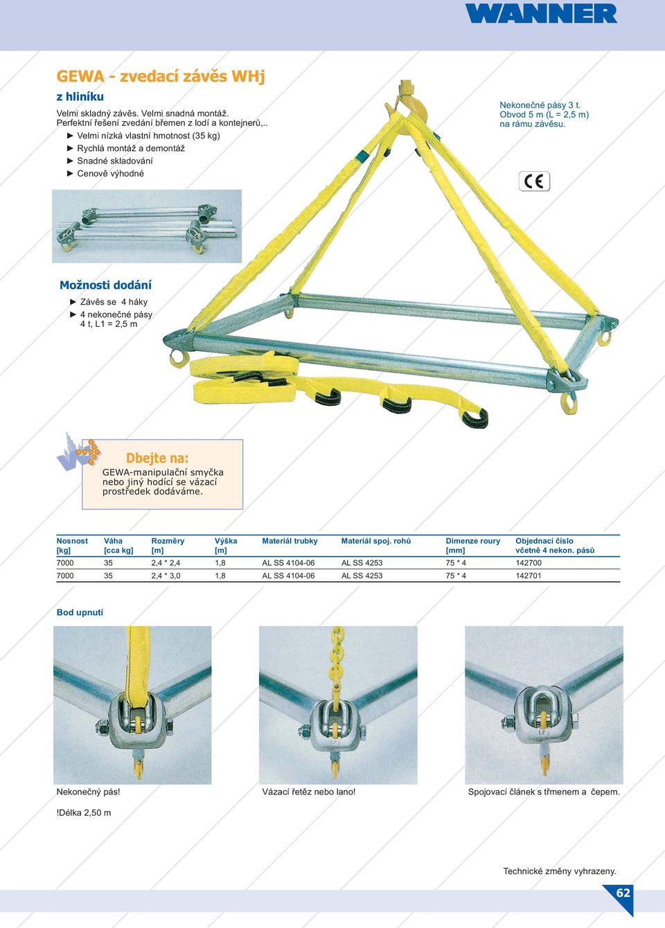 Možnosti dodání Závěs se 4 háky 4 nekonečné pásy 4 t, L1 = 2,5 m GEWA-manipulační smyčka nebo jiný hodící se vázací prostředek dodáváme. Nosnost Váha Rozměry Výška Materiál trubky Materiál spoj.