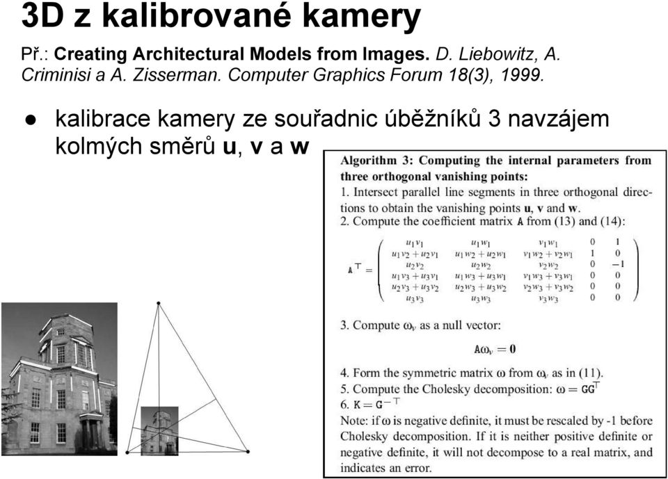 Liebowitz, A. Criminisi a A. Zisserman.