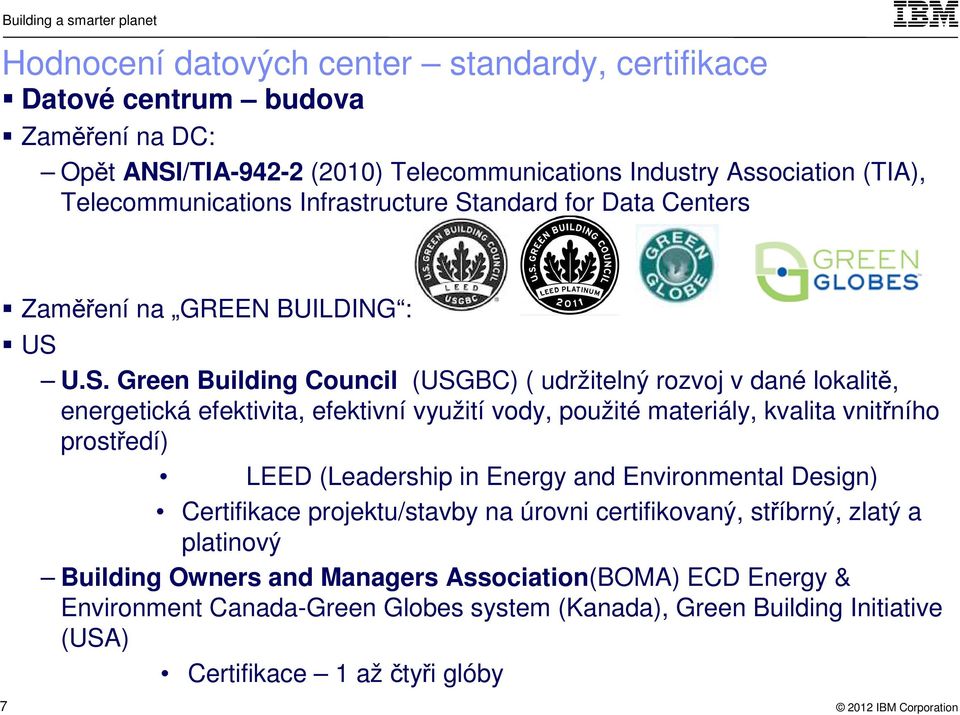 andard for Data Centers Zaměření na GREEN BUILDING : US 