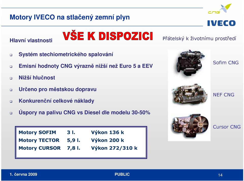 Konkurenční celkové náklady Sofim CNG NEF CNG Úspory na palivu CNG vs Diesel dle modelu 30-50% Motory SOFIM 3