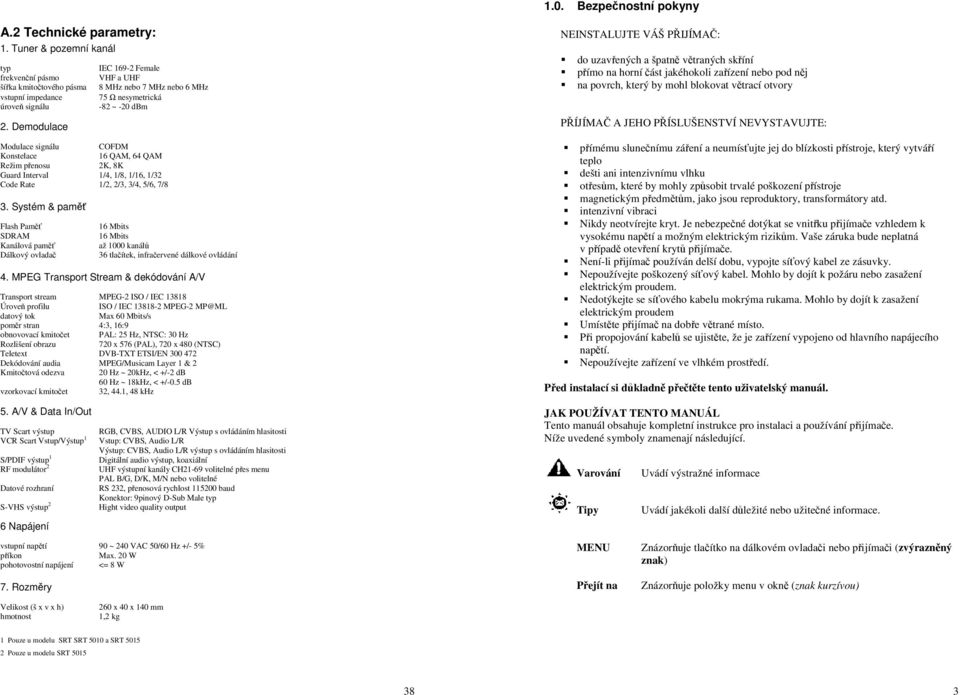 1/32 Code Rate 1/2, 2/3, 3/4, 5/6, 7/8 3. Systém & paměť Flash Paměť SDRAM Kanálová paměť Dálkový ovladač 16 Mbits 16 Mbits až 1000 kanálů 36 tlačítek, infračervené dálkové ovládání 4.