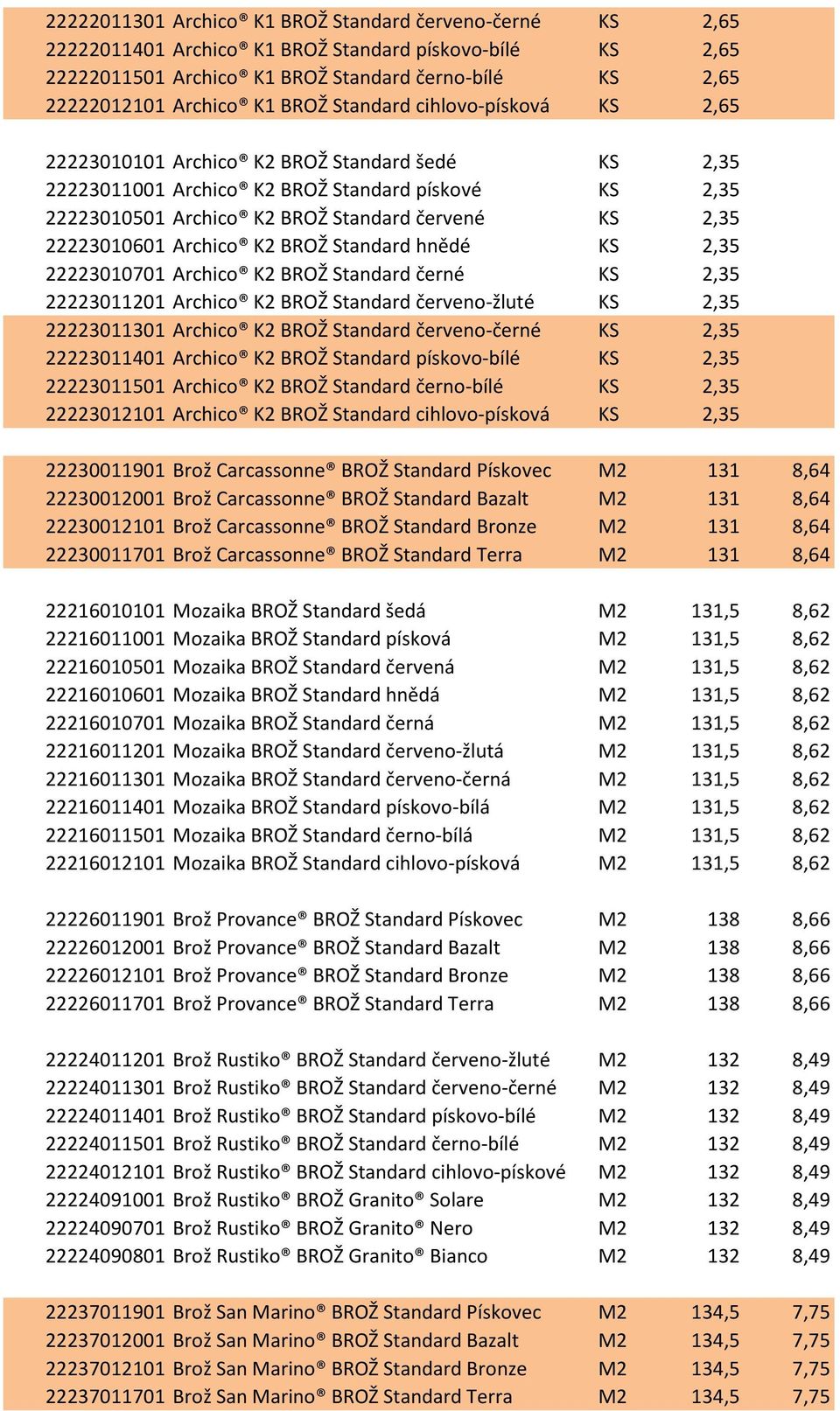 BROŽ Standard červené KS 2,35 _7_ 22223010601 Archico K2 BROŽ Standard hnědé KS 2,35 _7_ 22223010701 Archico K2 BROŽ Standard černé KS 2,35 _7_ 22223011201 Archico K2 BROŽ Standard červeno-žluté KS