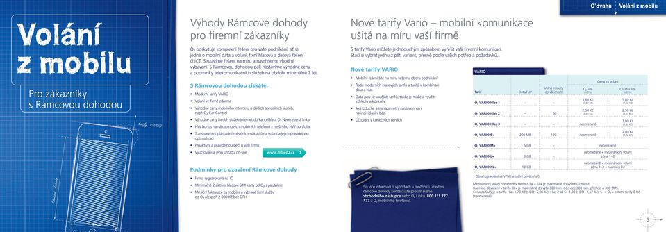 S Rámcovou dohodou pak nastavíme výhodné ceny a podmínky telekomunikačních služeb na období minimálně 2 let. S tarify Vario můžete jednoduchým způsobem vyřešit vaši firemní komunikaci.