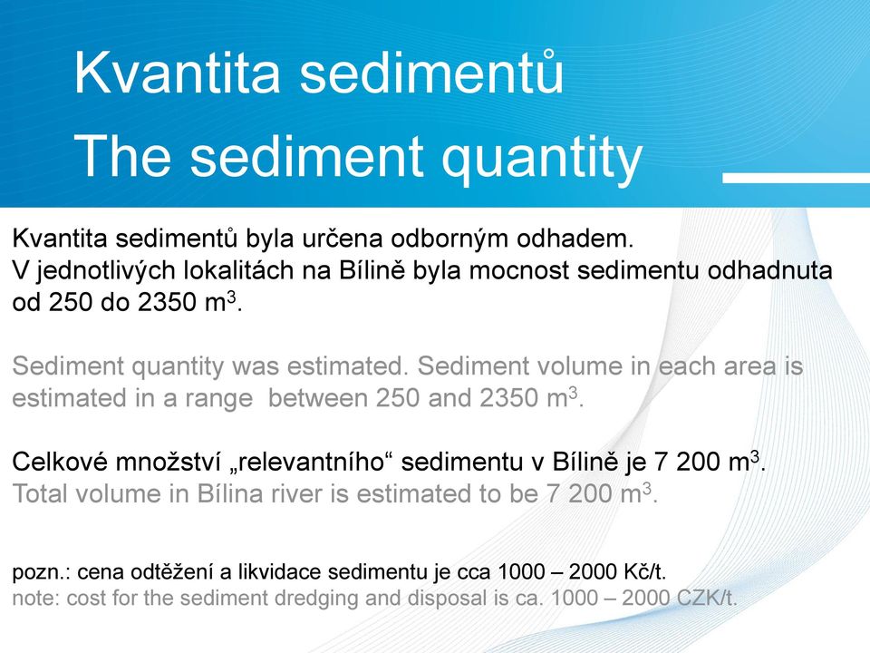 Sediment volume in each area is estimated in a range between 250 and 2350 m 3.