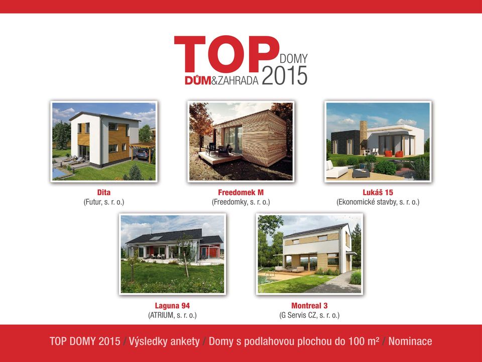 r. o.) TOP DOMY 2015 / Výsledky ankety / Domy s podlahovou