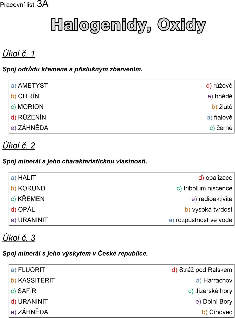 2 Spoj minerál s jeho charakteristickou vlastností.