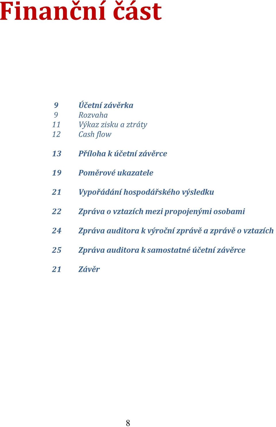 výsledku 22 Zpráva o vztazích mezi propojenými osobami 24 Zpráva auditora k