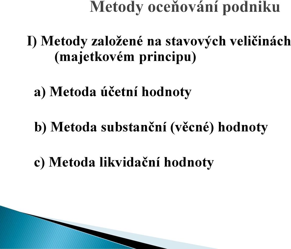 Metoda účetní hodnoty b) Metoda