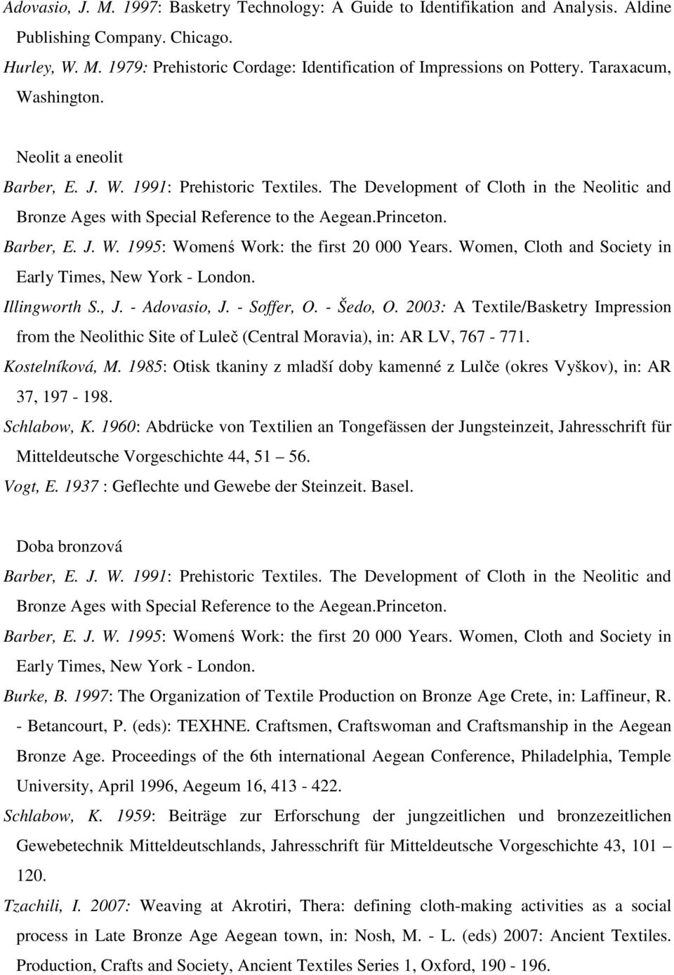 Women, Cloth and Society in Early Times, New York - London. Illingworth S., J. - Adovasio, J. - Soffer, O. - Šedo, O.