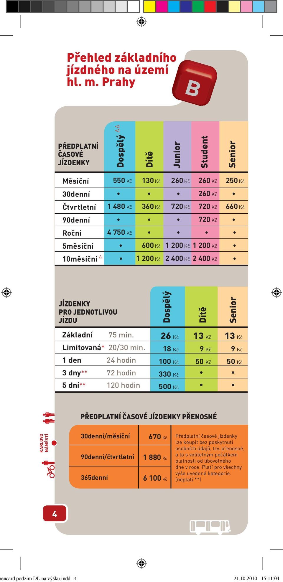 750 Kč 5měsíční 600 Kč 1 200 Kč 1 200 Kč 10měsíční Δ 1 200 Kč 2 400 Kč 2 400 Kč JÍZDENKY PRO JEDNOTLIVOU JÍZDU Dospělý Dítě Senior Základní Limitovaná* 75 min. 20/30 min.