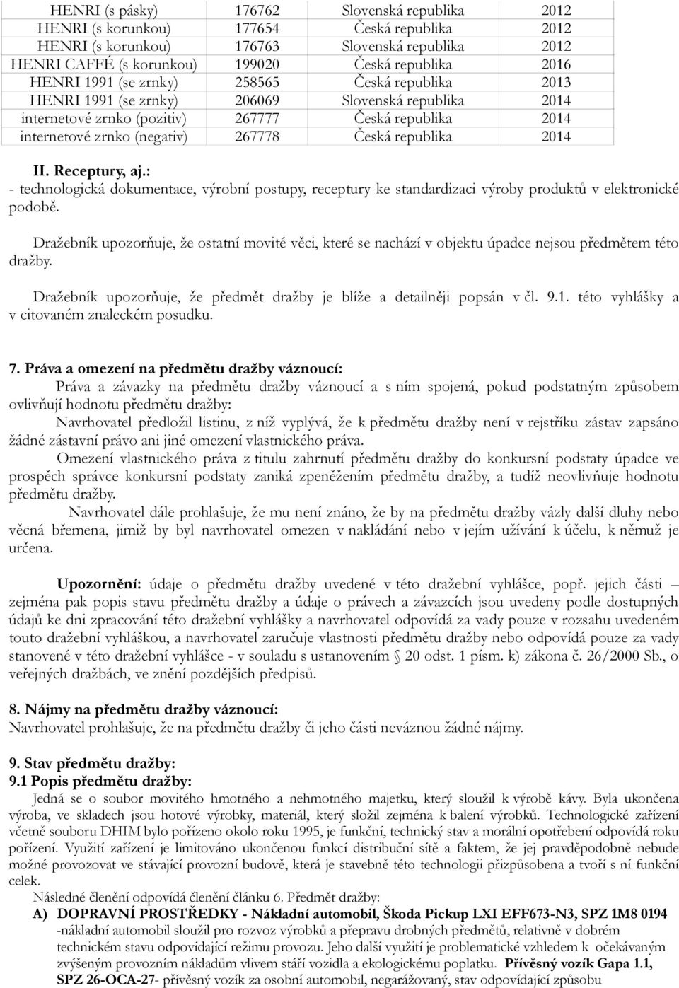 Česká republika 2014 II. Receptury, aj.: - technologická dokumentace, výrobní postupy, receptury ke standardizaci výroby produktů v elektronické podobě.