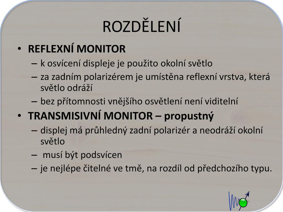 osvětlení není viditelní TRANSMISIVNÍ MONITOR propustný displej má průhledný zadní