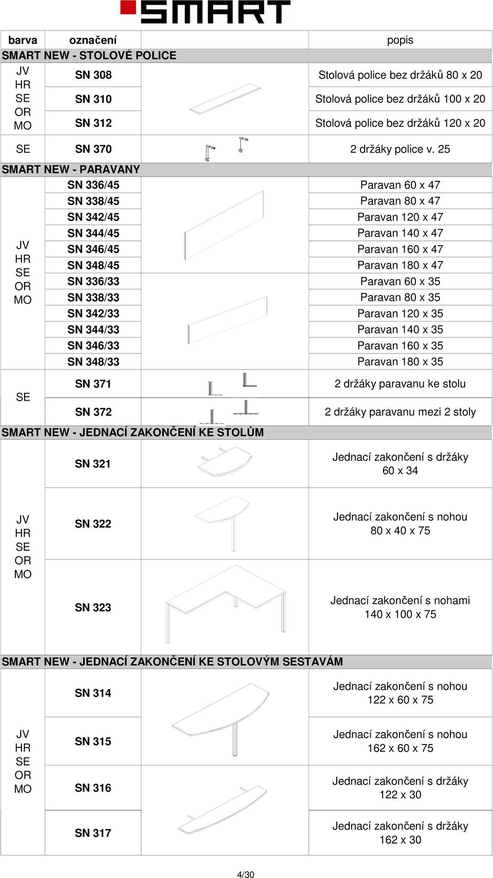 Paravan 60 x 35 SN 338/33 Paravan 80 x 35 SN 342/33 Paravan 120 x 35 SN 344/33 Paravan 140 x 35 SN 346/33 Paravan 160 x 35 SN 348/33 Paravan 180 x 35 SN 371 SN 372 SMART NEW - JEDNACÍ ZAKONČENÍ KE