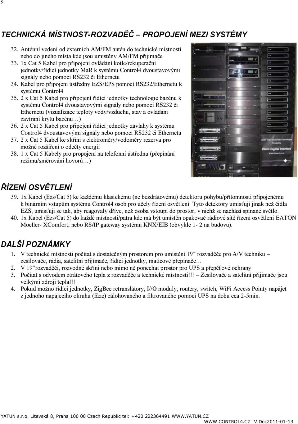 Kabel pro připojení ústředny EZS/EPS pomocí RS232/Ethernetu k systému Control4 35.