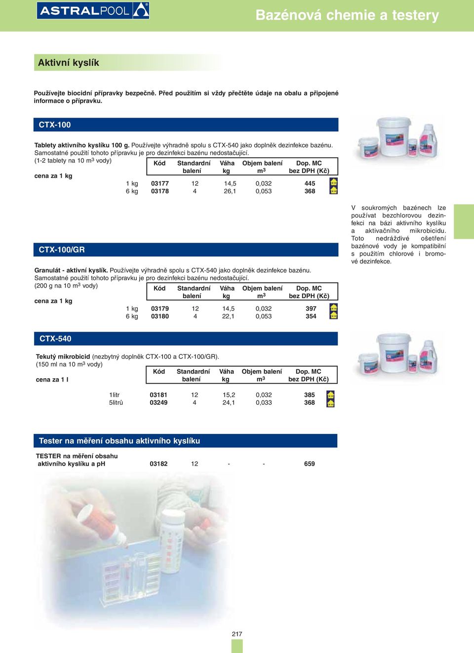 (1-2 tablety na 10 m 3 vody) 1 kg 03177 12 14,5 0,032 445 6 kg 03178 4 26,1 0,053 368 CTX-100/GR Granulát - aktivní kyslík.
