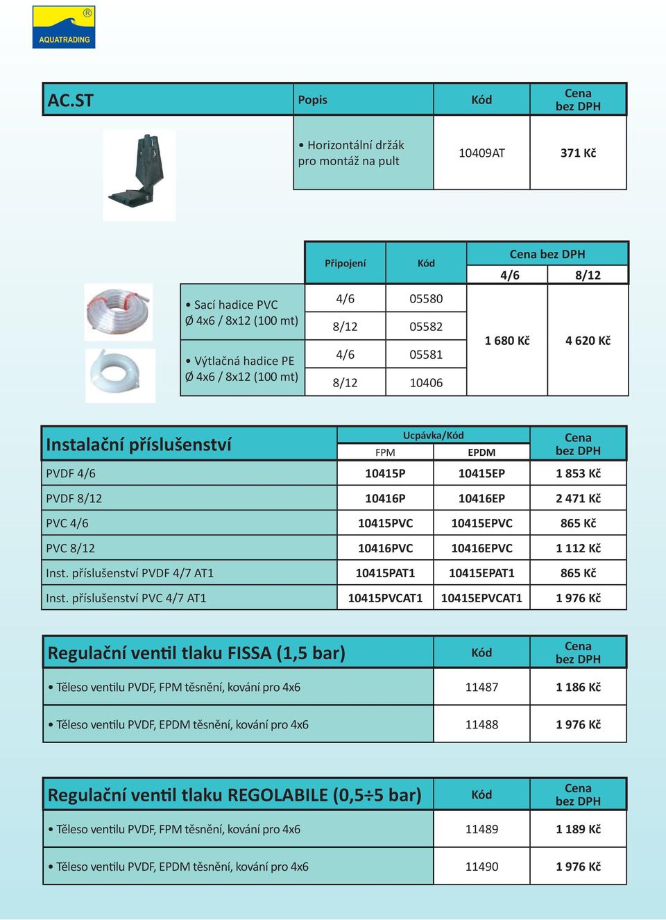 10416EPVC 1 112 Kč Inst. příslušenství PVDF 4/7 AT1 10415PAT1 10415EPAT1 865 Kč Inst.