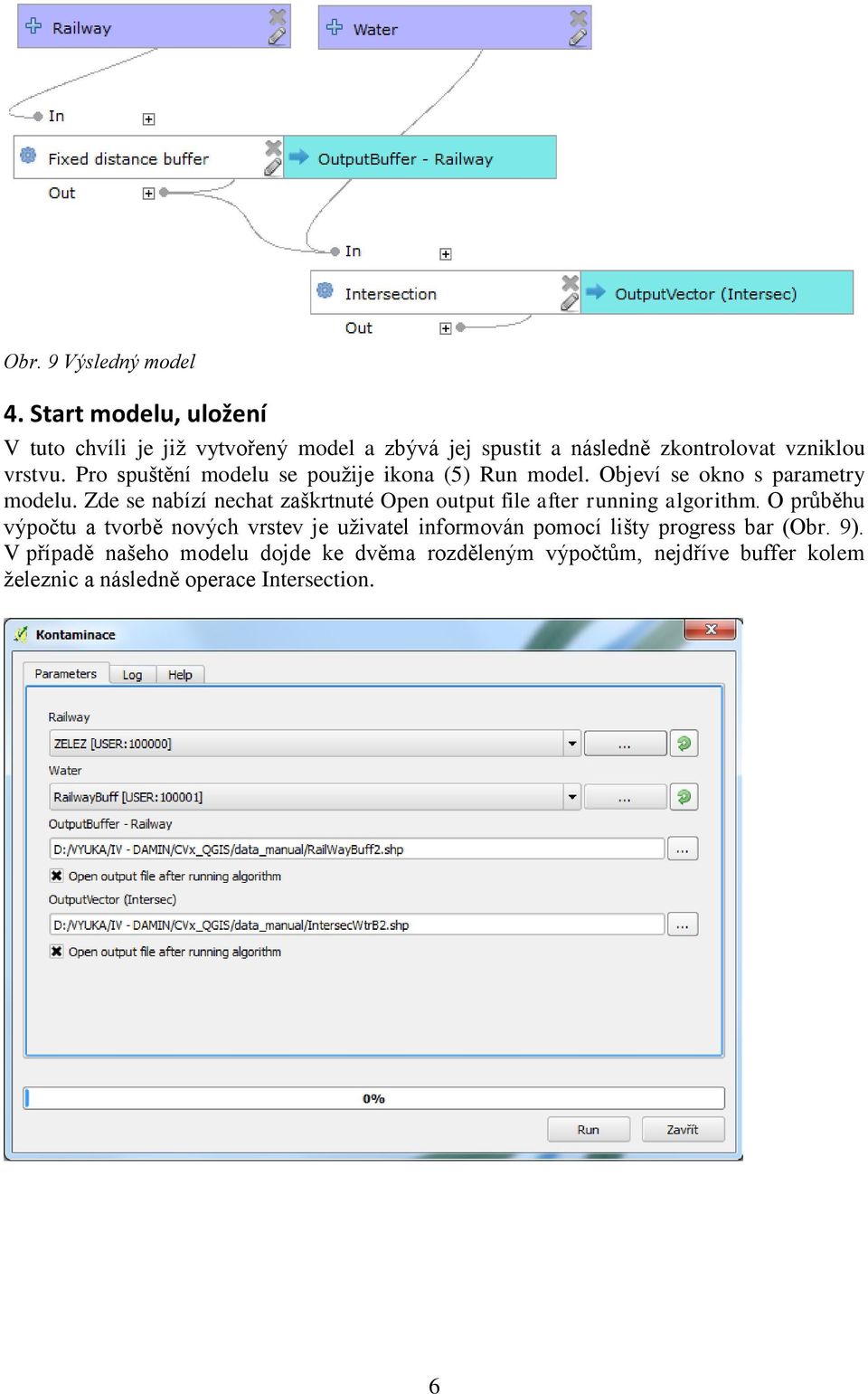 Pro spuštění modelu se použije ikona (5) Run model. Objeví se okno s parametry modelu.